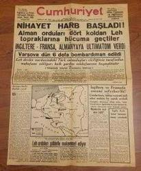 LOT.2 » 2.DÜNYA SAVAŞININ BAŞLAMA HABERİ. 1 SAYFA SADECE. KAPAK. KOLEKSİYONLUK.