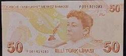 9.EMİSYON F001 SERİ İLK PREFİX 50 TÜRK LİRASI ÇİL