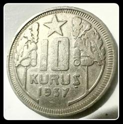 1937 - 10 KURUŞ (TCM937) “S / AB” Az Bulunur.