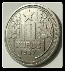 1937 - 10 KURUŞ (TCM137) “S / AB” Az Bulunur.