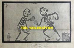 Osmanlıca Akbaba Mizah Dergisi-Gazetesi, Orijinal Dönem Basım, (Ottoman Magazine-Newspaper) - 5 Nisan 1926 - Sayı: 348 - Karikatürist Ramiz Gökçe'nin Latin Harflerinin Kabulüne Dair Tartışmaları Tasvir Eden Çalışması: 