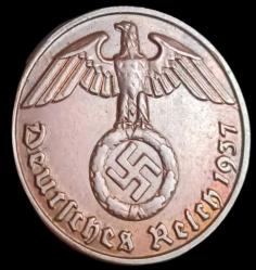 Almanya 1937 D Adolf Hitler Dönemi 2 Reichspfenig Çil 3.30gr