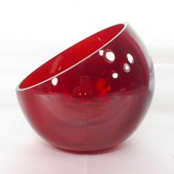 VINTAGE AVRUPA YAKUT KIRMIZISI RENKLİ AÇILI EĞİK KESİMLİ EL ÜFLEME KRİSTAL CAM TABLA ÇANAK