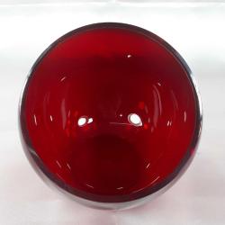 VINTAGE AVRUPA YAKUT KIRMIZISI RENKLİ AÇILI EĞİK KESİMLİ EL ÜFLEME KRİSTAL CAM TABLA ÇANAK