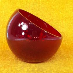 VINTAGE AVRUPA YAKUT KIRMIZISI RENKLİ AÇILI EĞİK KESİMLİ EL ÜFLEME KRİSTAL CAM TABLA ÇANAK