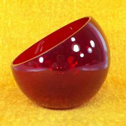 VINTAGE AVRUPA YAKUT KIRMIZISI RENKLİ AÇILI EĞİK KESİMLİ EL ÜFLEME KRİSTAL CAM TABLA ÇANAK