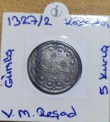 5. Mehmed Reşad · 5 Kuruş · (1327/2) · Kostantiniye · Gümüş