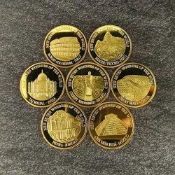 Dünya'nın 7 Harikası Büyük Harikaları Anma Madeni Seti - 7 Adet Altın Kaplama Anma Madalyonu