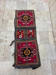 Antika El Dokuma Hakiki Deri Saraçlı Yün Halı Heybe 50X135 cm