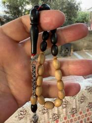 Siyah-beyaz abanoz ağacı efe maskot tesbih