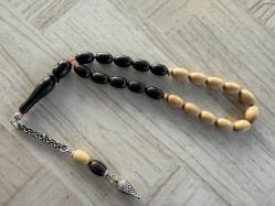 Siyah-beyaz abanoz ağacı efe maskot tesbih