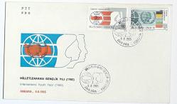 1985 FDC Milletlerarası Gençlik Yılı, Ankara, 08.08.1985, PTT M.O.B.Y.D. İlk Gün Zarfı (FDC-355)