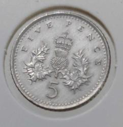 1992 İNGİLTERE (BİRLEŞİK KRALLIK) 5 PENCE (İNGİLİZ STERLİNİ) KRALIÇE II.ELİZABETH FİGÜRLÜ ORİJİNAL MADENİ PARASI QQ2BB3 ÇOK NADİRDİR