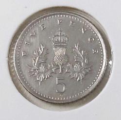 1992 İNGİLTERE (BİRLEŞİK KRALLIK) 5 PENCE (İNGİLİZ STERLİNİ) KRALIÇE II.ELİZABETH FİGÜRLÜ ORİJİNAL MADENİ PARASI QQ2BB3 ÇOK NADİRDİR