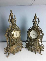 Antika Bronz Şömine Saat ve Termometre İkili Takım