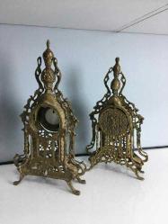 Antika Bronz Şömine Saat ve Termometre İkili Takım