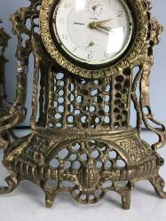 Antika Bronz Şömine Saat ve Termometre İkili Takım