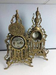 Antika Bronz Şömine Saat ve Termometre İkili Takım