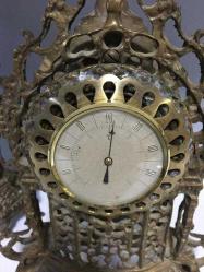 Antika Bronz Şömine Saat ve Termometre İkili Takım