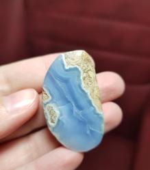 Palmstone Mavi Dantel Akik – Serbest Formlu Kristal, Sakinlik Taşı - Ağırlık: 18g - Benzersiz Koleksiyonluk Nadir Parça