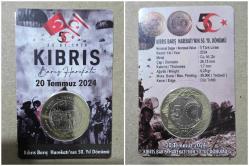 Kıbrıs Barış Harekatı'nın 50. yılı için basılan 5 lira çil