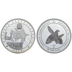 AZERBAYCAN, KARABAĞ AZERBAYCANDIR, 20 TÜRK LİRASI 2020, DARPHANE HATIRA GÜMÜŞ PARA SERTİFİKALI