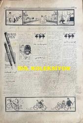 Osmanlıca Akbaba Mizah Dergisi-Gazetesi, Orijinal Dönem Basım, (Ottoman Magazine-Newspaper) - 12 Nisan 1926 - Sayı: 350 - Karikatürist Ramiz Gökçe'nin Benito Mussolini'yi Tasvir Eden Çalışması: Telgraflar: Mussolini Afrika Seyahatine Çıktı... 