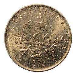 Fransa 5 Francs (1973) - Semeuse (Tohum Eken Kadın), 