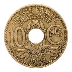 Fransa 10 Centimes (1922) – Delikli, Semeuse Başlığı