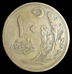 1341 (1925) Osmanlı Dönemi son baskılardan 10 Kuruş Bronz 7.50gr