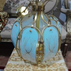 Antika Pirinç Eski Cam avize