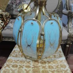 Antika Pirinç Eski Cam avize