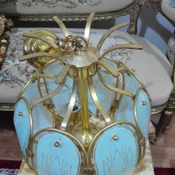 Antika Pirinç Eski Cam avize