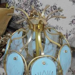 Antika Pirinç Eski Cam avize