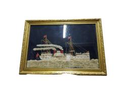 OSMANLI DÖNEMİ YANDAN ÇARKLI VAPUR EL İŞLEME TABLO