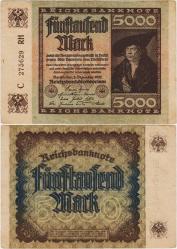 ALMANYA 5000 MARK 1922 WEİMAR CUMHURİYETİ. ÇOK ÇOK TEMİZ.