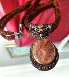 AKİK VE YAKUT TAŞLI KOMPLE GÜMÜŞ KOLYE  UZUNLUK 28 CM