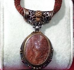 AKİK VE YAKUT TAŞLI KOMPLE GÜMÜŞ KOLYE  UZUNLUK 28 CM