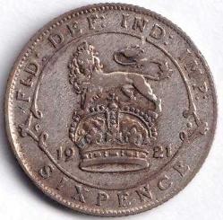 İNGİLTERE 6 PENCE 1921 ÇA+ GÜMÜŞ:2,8 GR/KRAL 6.GEORGE