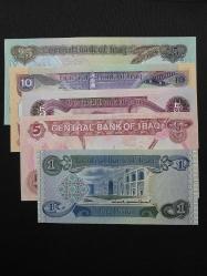 Irak 1-5-10-25 Dinars ,1980/1982 ÇİL, (Toplam 5 ad. Banknot)