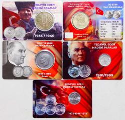 Türkiye Cumhuriyeti 1938-2002 Yılları Arası Madeni Lot 5 Adet..