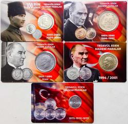 Türkiye Cumhuriyeti 1976--2003 Yılları Arası Madeni Lot 5 Adet..