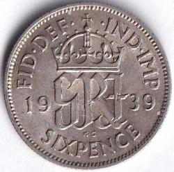 LOT.2 » İNGİLTERE 6 PENCE 1939 ÇA+ GÜMÜŞ:2,8 GR/KRAL 6.GEORGE