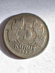 1937 Nikel 5 Kuruş Çt kondüsyondadır