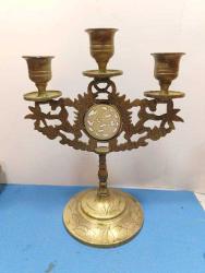 JADE TAŞI DEKORLU ESKİ PİRİNÇ ŞAMDAN