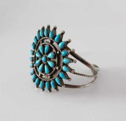 Antika Sterling 925 Gümüş Mavi Cam Taşlı Cuff Bilezik