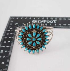 Antika Sterling 925 Gümüş Mavi Cam Taşlı Cuff Bilezik