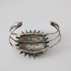 Antika Sterling 925 Gümüş Mavi Cam Taşlı Cuff Bilezik