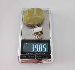 Vintage 925 Gümüş Sedef Sitrin Serpentin Taşlı Kolye Ucu  ADAM FİERRO  Navajo Amerika