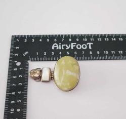 Vintage 925 Gümüş Sedef Sitrin Serpentin Taşlı Kolye Ucu  ADAM FİERRO  Navajo Amerika